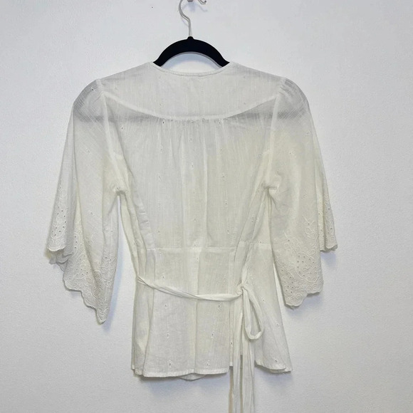 Anthropologie Meadow Rue Loire Wrap Blouse - Eyelet Scalloped Top - Picture 8 of 10